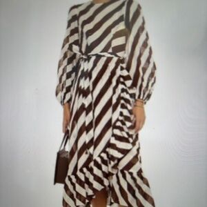 Zimmerman brown and white stripe dress with ruffle - Size 1
